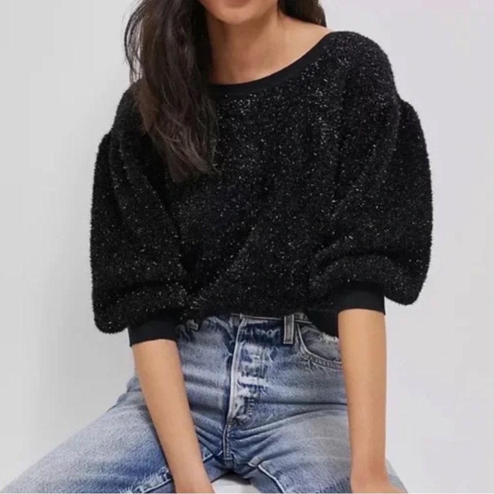 Anthropologie Mauve Sparkly Black Textured Sweater